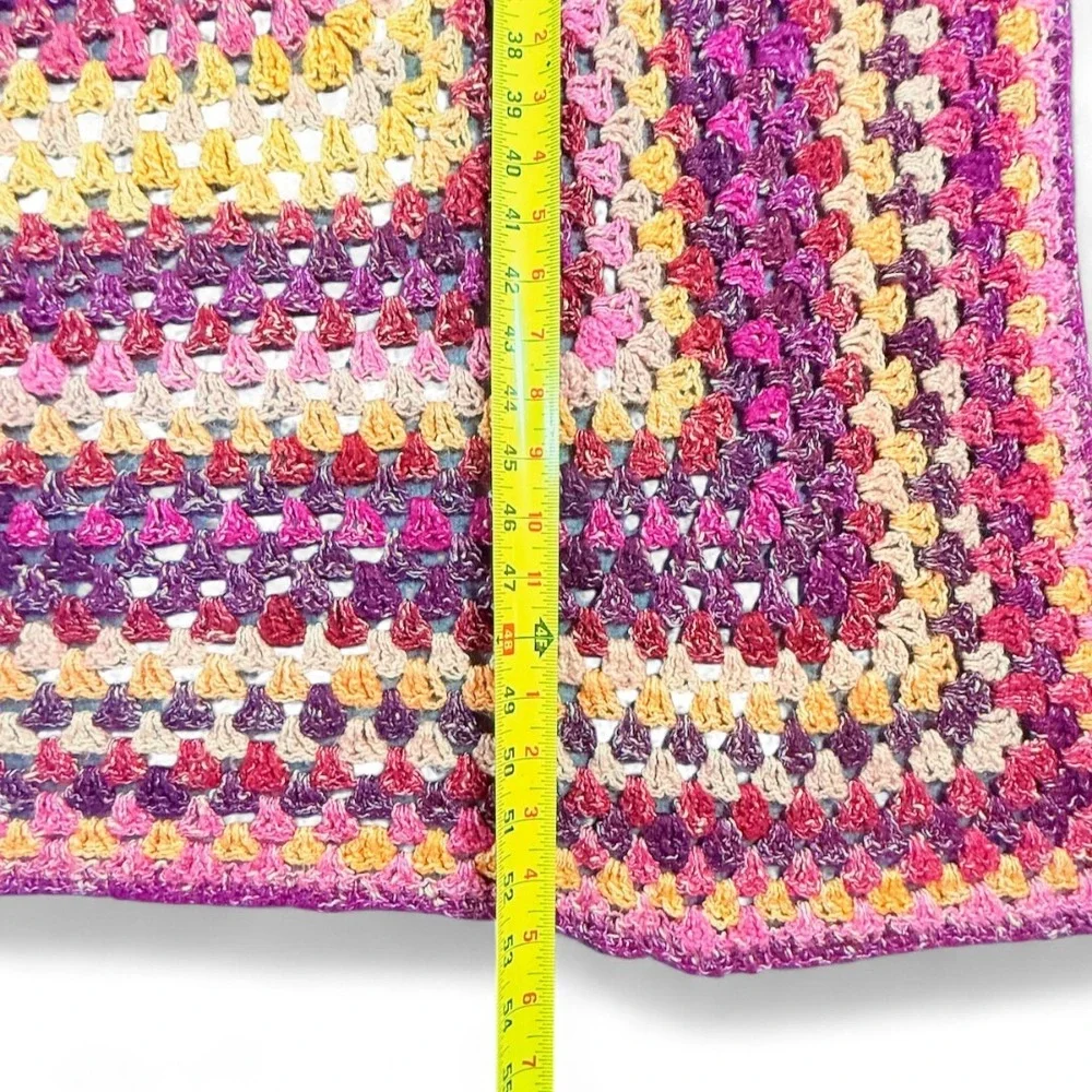 Handmade Granny Square Crochet Blanket Afghan Throw Pink Purple Yellow 45x53 VTG